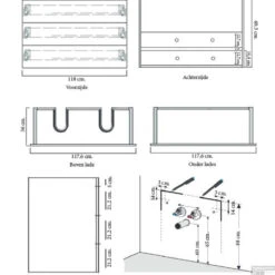 Badkamermeubelset Sanicare Q1 3 Soft Close Lades Met Spiegel Antraciet 121x46 Cm -Geberiter Meubels Geschaft technische tekening q1 serie 3 soft close lades tech 1 1