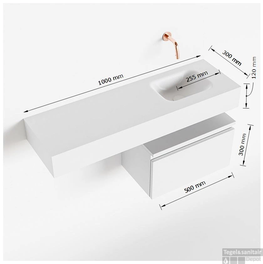 MONDIAZ ANDOR 50cm Toiletmeubel Smoke. LEX 100cm Wastafel Talc Rechts 1 Kraangat 7 MONDIAZ ANDOR 50cm Toiletmeubel Smoke. LEX 100cm Wastafel Talc Rechts 1 Kraangat - Afbeelding 5
