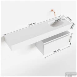 MONDIAZ ANDOR 60cm Toiletmeubel Cale. LEX 120cm Wastafel Urban Rechts 1 Kraangat -Geberiter Meubels Geschaft tekening andor 120cm rechts 60cm onderkast 3182512631899