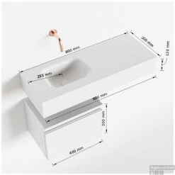 MONDIAZ ANDOR 40cm Toiletmeubel Dark Grey. LEX 80cm Wastafel Talc Links Geen Kraangat -Geberiter Meubels Geschaft tekening andor 80cm links 40cm onderkast 3182512631343