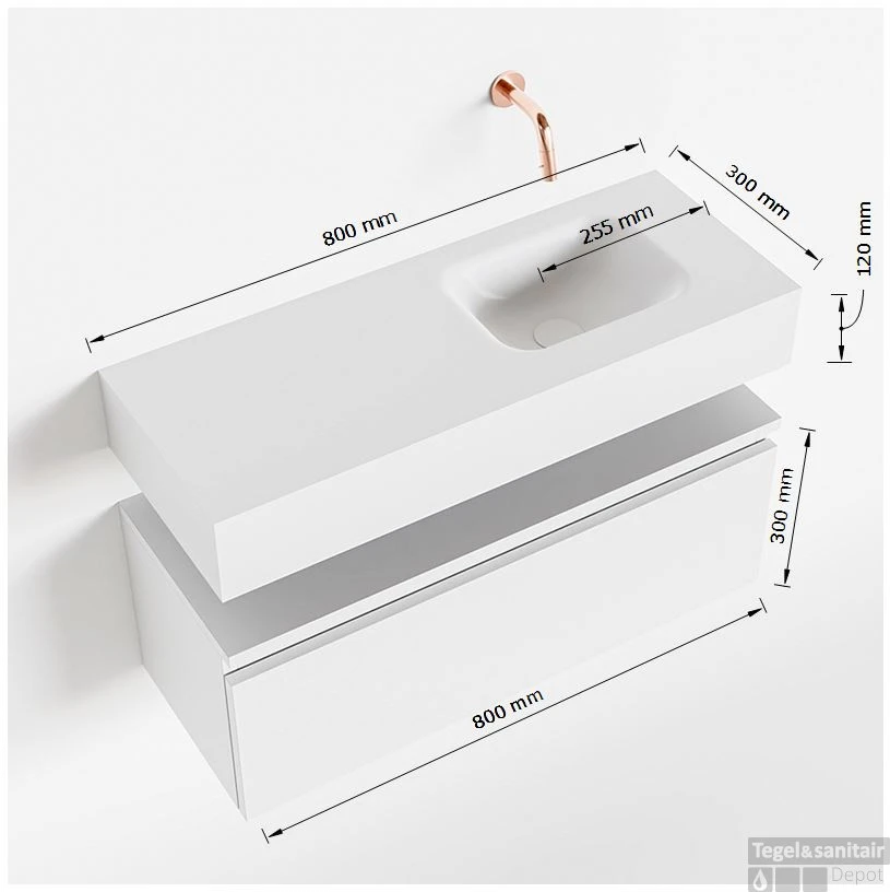 MONDIAZ ANDOR 80cm Toiletmeubel Dark Brown. LEX 80cm Wastafel Talc Rechts Geen Kraangat 7 MONDIAZ ANDOR 80cm Toiletmeubel Dark Brown. LEX 80cm Wastafel Talc Rechts Geen Kraangat - Afbeelding 5
