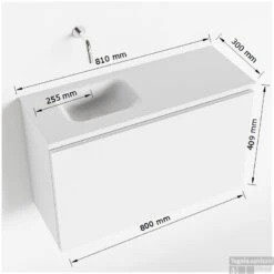 MONDIAZ OLAN 80cm Toiletmeubel Fire. LEX Wastafel Talc Links Geen Kraangat -Geberiter Meubels Geschaft tekening olan 80 cm links 3182512619518