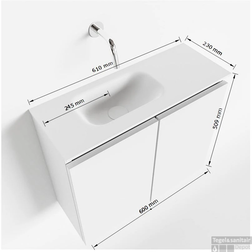 MONDIAZ TURE 60cm Toiletmeubel Smoke. EDEN Wastafel Talc Links Geen Kraangat 7 MONDIAZ TURE 60cm Toiletmeubel Smoke. EDEN Wastafel Talc Links Geen Kraangat - Afbeelding 5