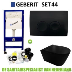 Geberit UP100 Toiletset Compleet | Inbouwreservoir | Rimless Civita Mat Zwart Met Drukplaat