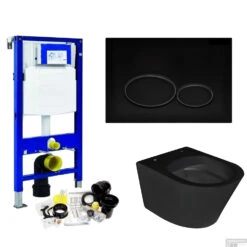 Geberit UP320 Toiletset Set45 Wiesbaden Vesta Rimless Mat Zwart Met Matzwarte Drukplaat -Geberiter Meubels Geschaft toiletset geberit up320 set45 milo shop