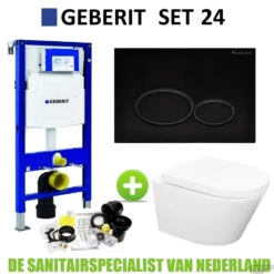 Geberit UP320 Toiletset Compleet | Inbouwreservoir | Wandcloset Wiesbaden Vesta Randloos 52cm | Set24 Met Drukplaat