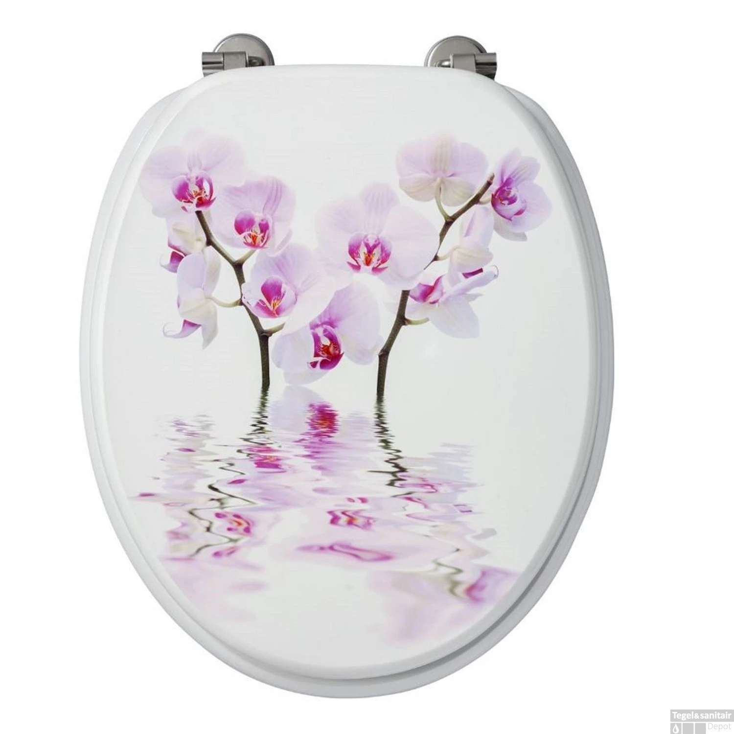 Toiletzitting Allibert Decor Orchidee 37,3x5,6x44,8 Cm MDF Inox Scharnieren 4 Toiletzitting Allibert Decor Orchidee 37,3x5,6x44,8 Cm MDF Inox Scharnieren - Afbeelding 2