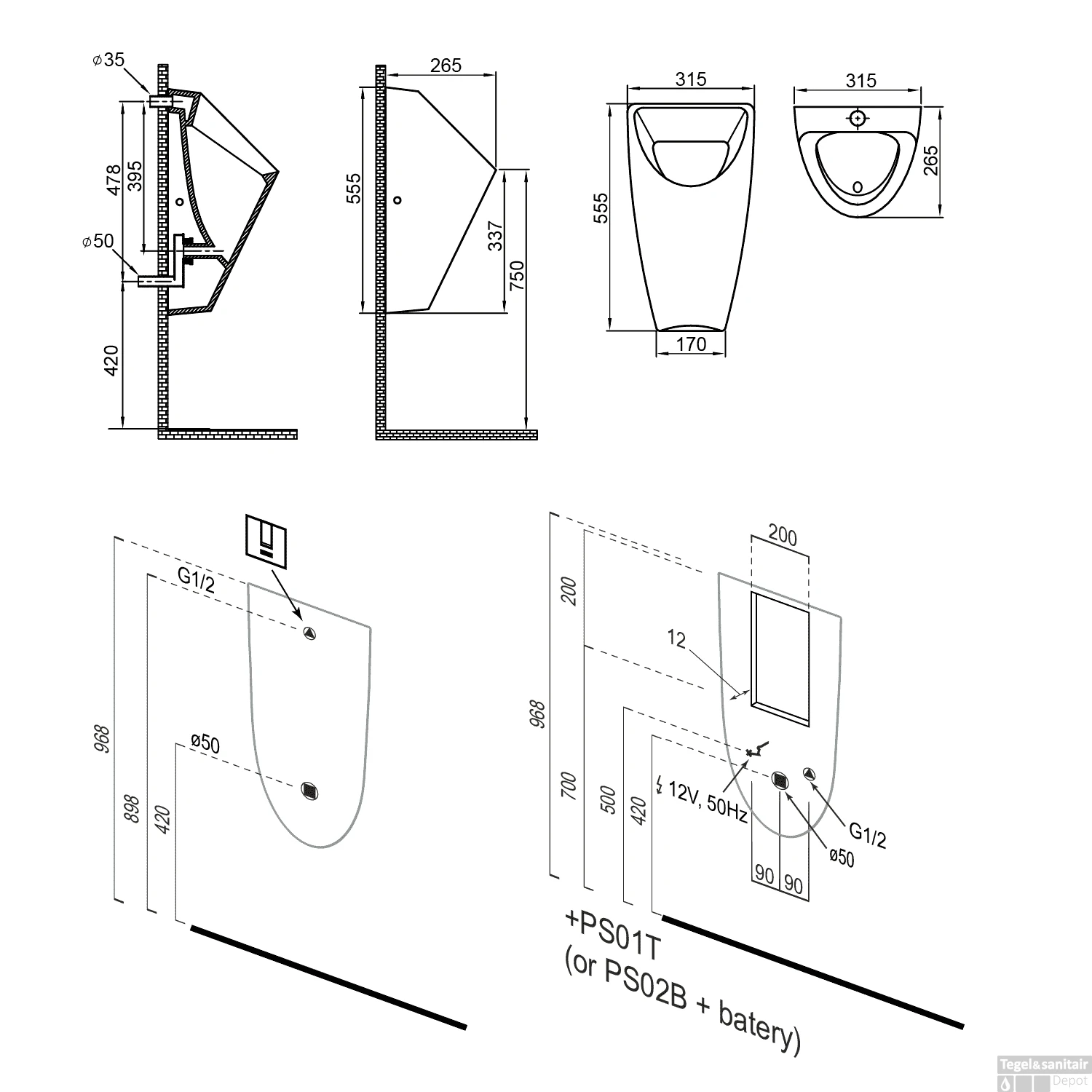 Urinoir Bruckner Schwarn 34x55x31cm Rond Met Achterinlaat Wit 6 Urinoir Bruckner Schwarn 34x55x31cm Rond Met Achterinlaat Wit - Afbeelding 4