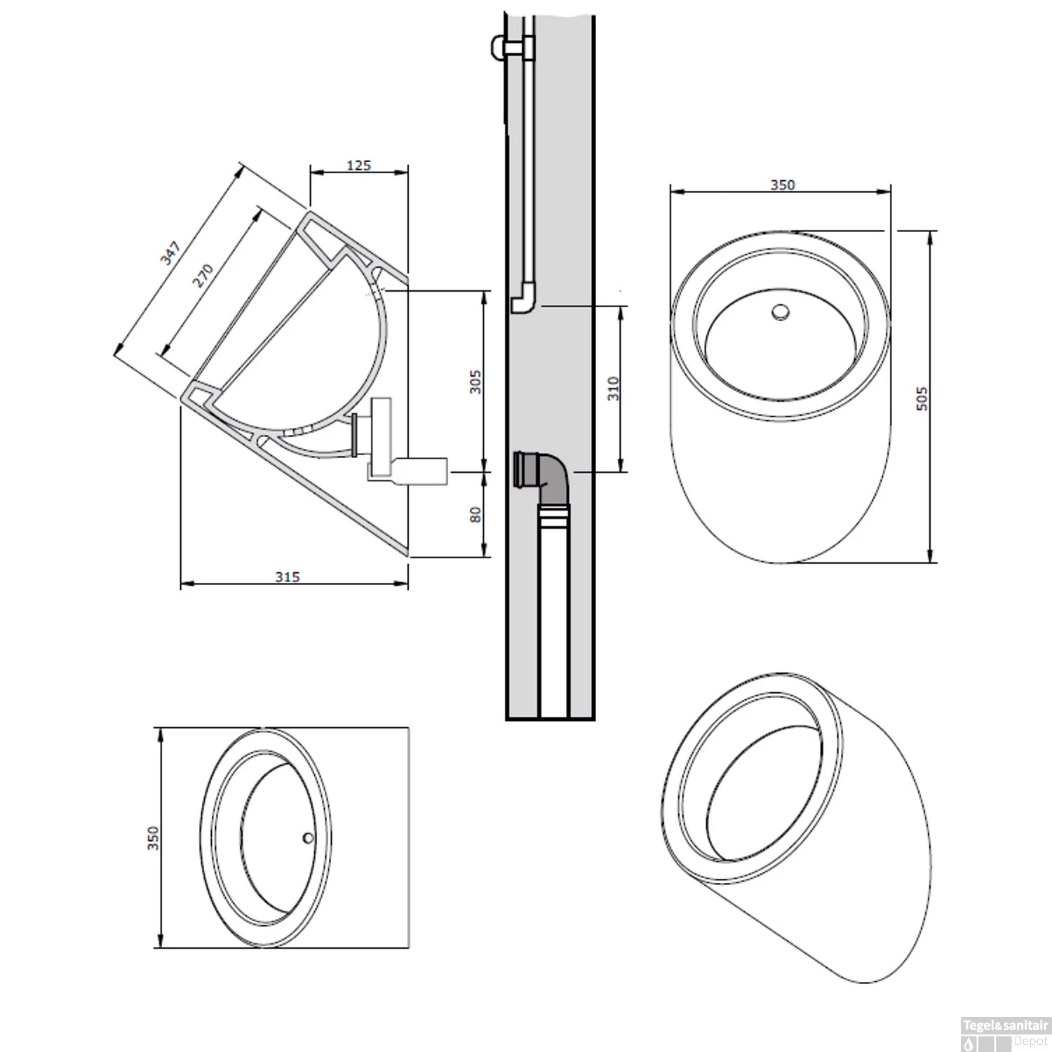 Urinoir Sanindusa WCA Keramiek Wit 7 Urinoir Sanindusa WCA Keramiek Wit - Afbeelding 5