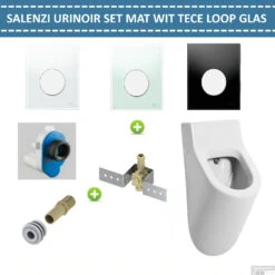 Urinoir Set Salenzi Hung Achterinlaat Mat Wit Met TECE Loop Drukplaat Glas