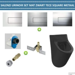 Urinoir Set Salenzi Hung Achterinlaat Mat Zwart Met TECE Square Drukplaat Metaal
