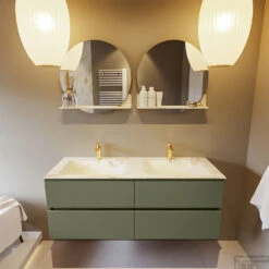 MONDIAZ VICA-DLUX 130cm Badmeubel Onderkast Army 4 Lades. Inbouw Wastafel CLOUD Dubbel 2 Kraangaten, Kleur Frappe. -Geberiter Meubels Geschaft vica dluxe inbouw cloud frappe army front1 0055