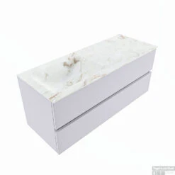 MONDIAZ VICA-DLUX 120cm Badmeubel Onderkast Cale 2 Lades. Inbouw Wastafel CLOUD Links Zonder Kraangat, Kleur Frappe, En Spiegel Model SPOT