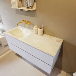 MONDIAZ VICA-DLUX 120cm Badmeubel Onderkast Cale 2 Lades. Inbouw Wastafel CLOUD Links Zonder Kraangat, Kleur Frappe, En Spiegel Model SPOT -Geberiter Meubels Geschaft vica dluxe inbouw cloud frappe cale side1 0021 13132514375398