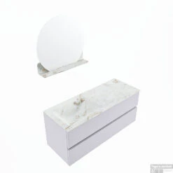 MONDIAZ VICA-DLUX 120cm Badmeubel Onderkast Cale 2 Lades. Inbouw Wastafel CLOUD Links Zonder Kraangat, Kleur Frappe, En Spiegel Model SPOT -Geberiter Meubels Geschaft vica dluxe inbouw cloud frappe cale sp google 2 0021