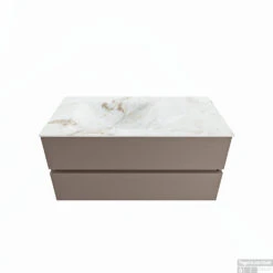 MONDIAZ VICA-DLUX 100cm Badmeubel Onderkast Smoke 2 Lades. Inbouw Wastafel CLOUD Links 1 Kraangat, Kleur Frappe.