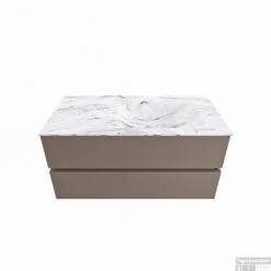 MONDIAZ VICA-DLUX 100cm Badmeubel Onderkast Smoke 2 Lades. Inbouw Wastafel CLOUD Rechts Zonder Kraangat, Kleur Glace.