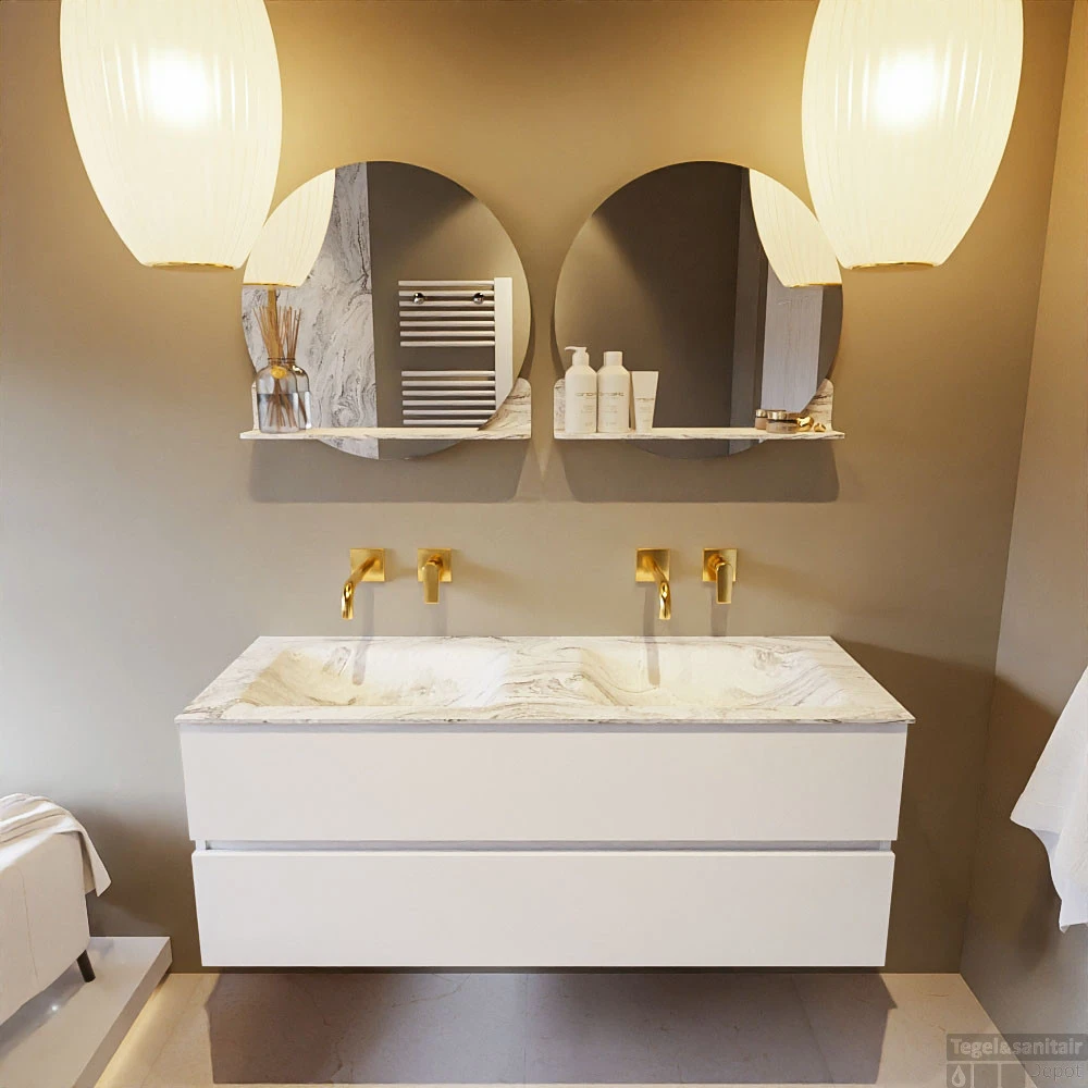 MONDIAZ VICA-DLUX 130cm Badmeubel Onderkast Talc 2 Lades. Inbouw Wastafel CLOUD Dubbel Zonder Kraangat, Kleur Glace, En Spiegel Model SPOT 8 MONDIAZ VICA-DLUX 130cm Badmeubel Onderkast Talc 2 Lades. Inbouw Wastafel CLOUD Dubbel Zonder Kraangat, Kleur Glace, En Spiegel Model SPOT - Afbeelding 6