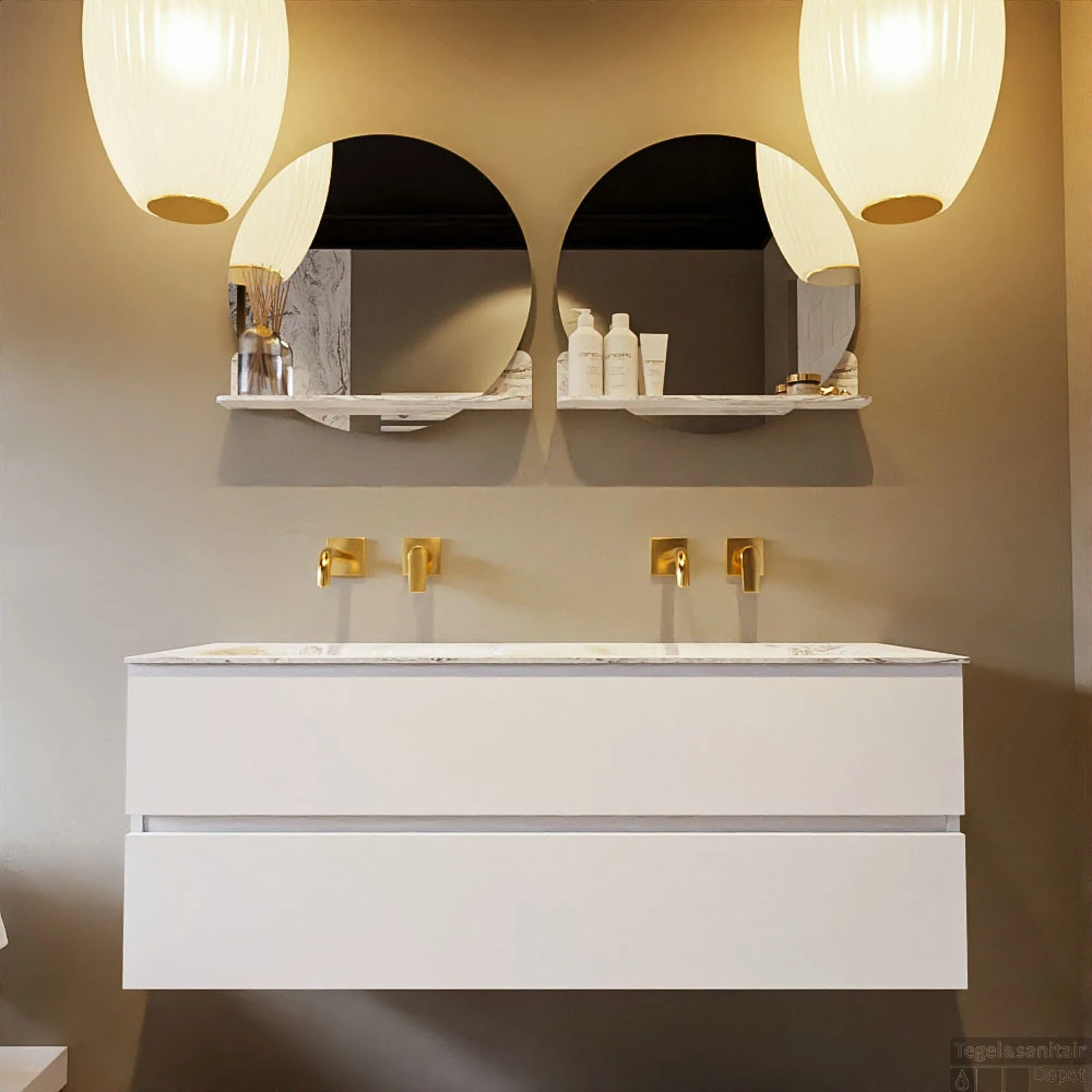 MONDIAZ VICA-DLUX 130cm Badmeubel Onderkast Talc 2 Lades. Inbouw Wastafel CLOUD Dubbel Zonder Kraangat, Kleur Glace, En Spiegel Model SPOT 9 MONDIAZ VICA-DLUX 130cm Badmeubel Onderkast Talc 2 Lades. Inbouw Wastafel CLOUD Dubbel Zonder Kraangat, Kleur Glace, En Spiegel Model SPOT - Afbeelding 7