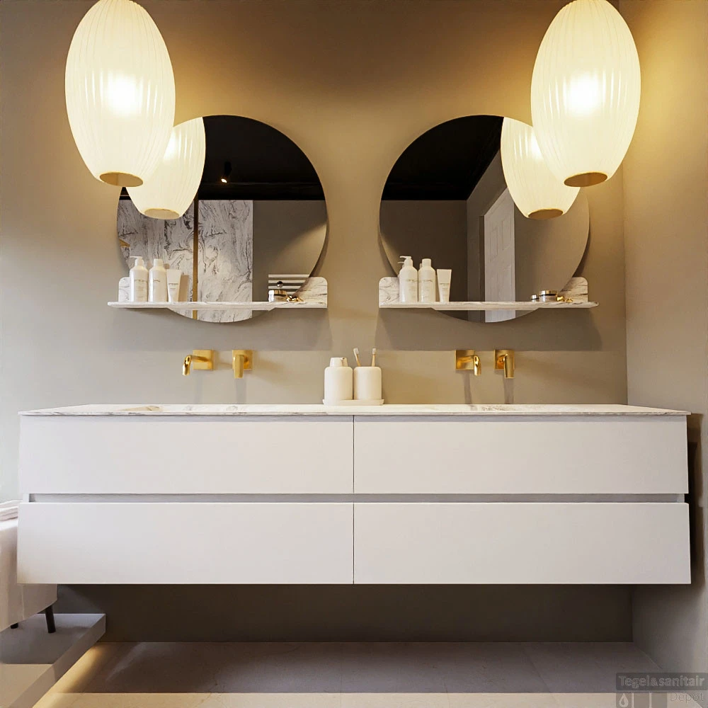 MONDIAZ VICA-DLUX 200cm Badmeubel Onderkast Talc 4 Lades. Inbouw Wastafel CLOUD Dubbel Zonder Kraangat, Kleur Glace, En Spiegel Model SPOT 9 MONDIAZ VICA-DLUX 200cm Badmeubel Onderkast Talc 4 Lades. Inbouw Wastafel CLOUD Dubbel Zonder Kraangat, Kleur Glace, En Spiegel Model SPOT - Afbeelding 7