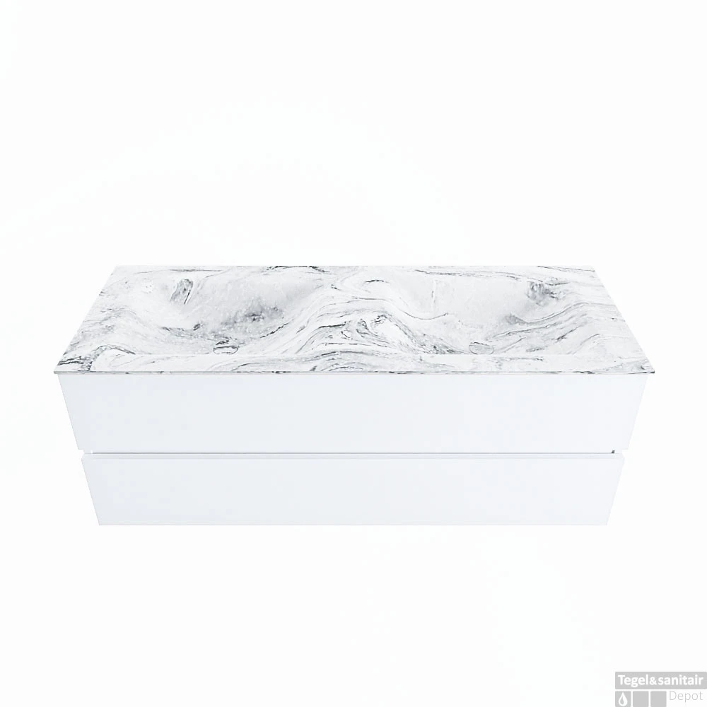 MONDIAZ VICA-DLUX 130cm Badmeubel Onderkast Talc 2 Lades. Inbouw Wastafel CLOUD Dubbel Zonder Kraangat, Kleur Glace, En Spiegel Model SPOT 4 MONDIAZ VICA-DLUX 130cm Badmeubel Onderkast Talc 2 Lades. Inbouw Wastafel CLOUD Dubbel Zonder Kraangat, Kleur Glace, En Spiegel Model SPOT - Afbeelding 2