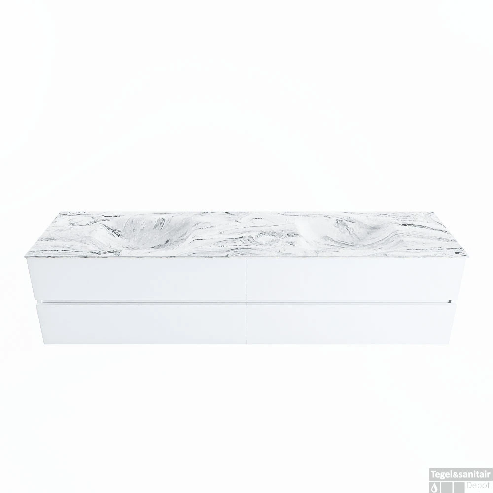 MONDIAZ VICA-DLUX 200cm Badmeubel Onderkast Talc 4 Lades. Inbouw Wastafel CLOUD Dubbel Zonder Kraangat, Kleur Glace, En Spiegel Model SPOT 4 MONDIAZ VICA-DLUX 200cm Badmeubel Onderkast Talc 4 Lades. Inbouw Wastafel CLOUD Dubbel Zonder Kraangat, Kleur Glace, En Spiegel Model SPOT - Afbeelding 2