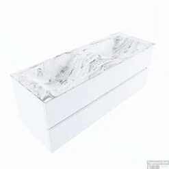 MONDIAZ VICA-DLUX 130cm Badmeubel Onderkast Talc 2 Lades. Inbouw Wastafel CLOUD Dubbel Zonder Kraangat, Kleur Glace, En Spiegel Model SPOT