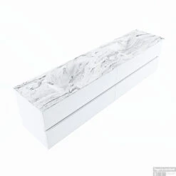 MONDIAZ VICA-DLUX 200cm Badmeubel Onderkast Talc 4 Lades. Inbouw Wastafel CLOUD Dubbel Zonder Kraangat, Kleur Glace, En Spiegel Model SPOT