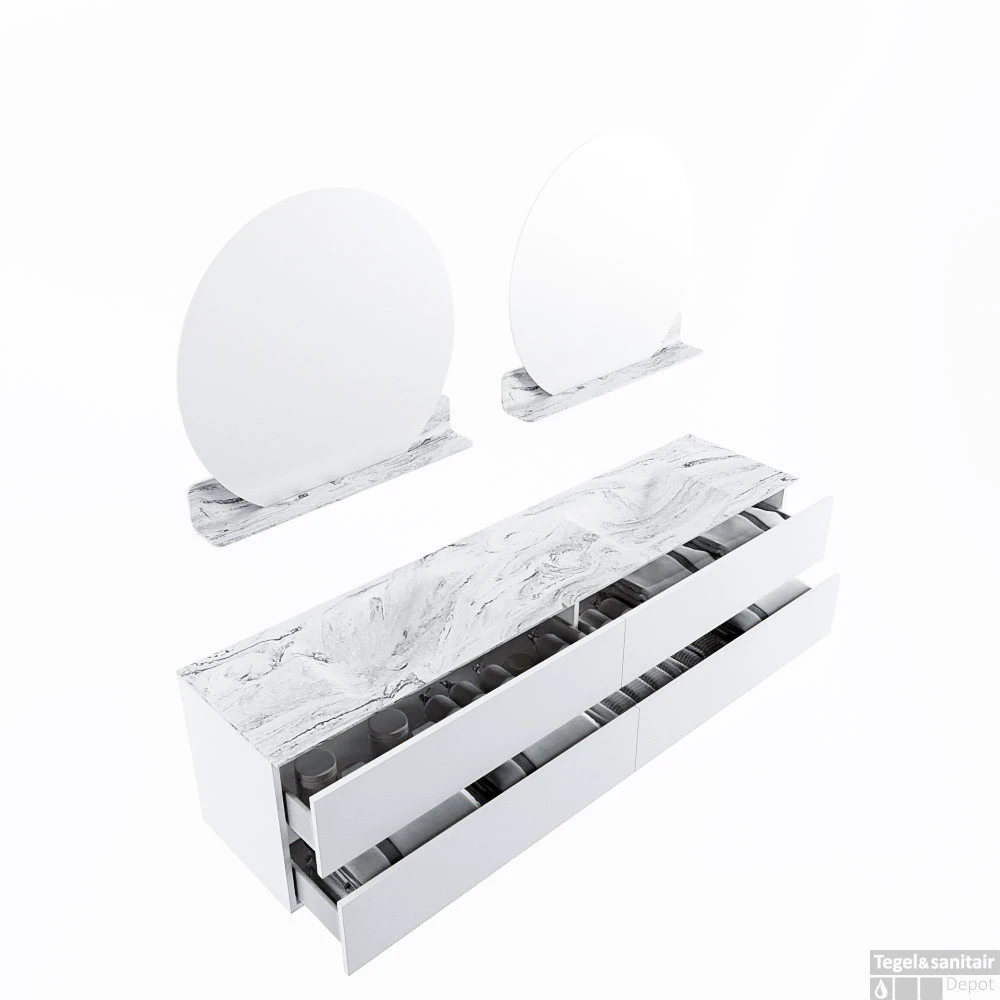 MONDIAZ VICA-DLUX 200cm Badmeubel Onderkast Talc 4 Lades. Inbouw Wastafel CLOUD Dubbel Zonder Kraangat, Kleur Glace, En Spiegel Model SPOT 6 MONDIAZ VICA-DLUX 200cm Badmeubel Onderkast Talc 4 Lades. Inbouw Wastafel CLOUD Dubbel Zonder Kraangat, Kleur Glace, En Spiegel Model SPOT - Afbeelding 4