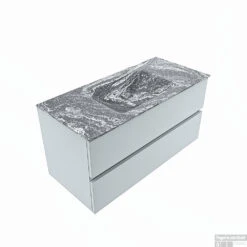 MONDIAZ VICA-DLUX 100cm Badmeubel Onderkast Clay 2 Lades. Inbouw Wastafel CLOUD Midden Zonder Kraangat, Kleur Lava, En Spiegel Model SPOT