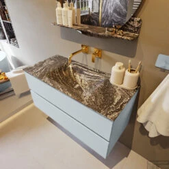 MONDIAZ VICA-DLUX 100cm Badmeubel Onderkast Clay 2 Lades. Inbouw Wastafel CLOUD Midden Zonder Kraangat, Kleur Lava, En Spiegel Model SPOT -Geberiter Meubels Geschaft vica dluxe inbouw cloud lava clay side1 0008 13132514389461