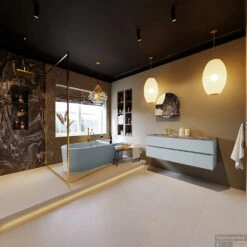 MONDIAZ VICA-DLUX 130cm Badmeubel Onderkast Clay 2 Lades. Inbouw Wastafel CLOUD Links 1 Kraangat, Kleur Lava, En Spiegel Model SPOT -Geberiter Meubels Geschaft vica dluxe inbouw cloud lava clay totaal 0033 13132514389531