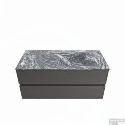 MONDIAZ VICA-DLUX 110cm Badmeubel Onderkast Dark Grey 2 Lades. Inbouw Wastafel CLOUD Rechts 1 Kraangat, Kleur Lava.
