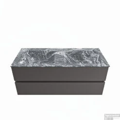 MONDIAZ VICA-DLUX 120cm Badmeubel Onderkast Dark Grey 2 Lades. Inbouw Wastafel CLOUD Dubbel Zonder Kraangat, Kleur Lava.