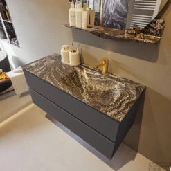 MONDIAZ VICA-DLUX 110cm Badmeubel Onderkast Dark Grey 2 Lades. Inbouw Wastafel CLOUD Rechts 1 Kraangat, Kleur Lava. -Geberiter Meubels Geschaft vica dluxe inbouw cloud lava dark grey side1 0019 13132514397036