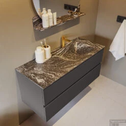 MONDIAZ VICA-DLUX 110cm Badmeubel Onderkast Dark Grey 2 Lades. Inbouw Wastafel CLOUD Rechts 1 Kraangat, Kleur Lava. -Geberiter Meubels Geschaft vica dluxe inbouw cloud lava dark grey side2 0019 13132514397037