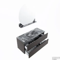MONDIAZ VICA-DLUX 110cm Badmeubel Onderkast Dark Grey 2 Lades. Inbouw Wastafel CLOUD Midden Zonder Kraangat, Kleur Lava, En Spiegel Model SPOT -Geberiter Meubels Geschaft vica dluxe inbouw cloud lava dark grey sp google 3 0014