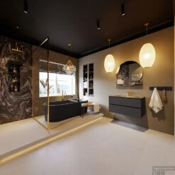 MONDIAZ VICA-DLUX 90cm Badmeubel Onderkast Dark Grey 2 Lades. Inbouw Wastafel CLOUD Midden 1 Kraangat, Kleur Lava, En Spiegel Model SPOT -Geberiter Meubels Geschaft vica dluxe inbouw cloud lava dark grey totaal 0007 13132514388323