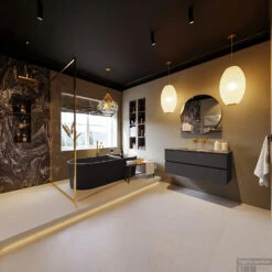 MONDIAZ VICA-DLUX 110cm Badmeubel Onderkast Dark Grey 2 Lades. Inbouw Wastafel CLOUD Midden Zonder Kraangat, Kleur Lava, En Spiegel Model SPOT -Geberiter Meubels Geschaft vica dluxe inbouw cloud lava dark grey totaal 0014 13132514388335