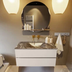 MONDIAZ VICA-DLUX 100cm Badmeubel Onderkast Linen 2 Lades. Inbouw Wastafel CLOUD Midden Zonder Kraangat, Kleur Lava. -Geberiter Meubels Geschaft vica dluxe inbouw cloud lava linen front1 0008