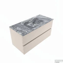 MONDIAZ VICA-DLUX 100cm Badmeubel Onderkast Linen 2 Lades. Inbouw Wastafel CLOUD Midden 1 Kraangat, Kleur Lava, En Spiegel Model SPOT