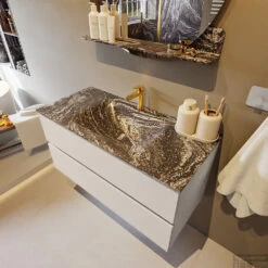 MONDIAZ VICA-DLUX 100cm Badmeubel Onderkast Linen 2 Lades. Inbouw Wastafel CLOUD Midden 1 Kraangat, Kleur Lava, En Spiegel Model SPOT -Geberiter Meubels Geschaft vica dluxe inbouw cloud lava linen side1 0011 13132514388710