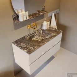 MONDIAZ VICA-DLUX 100cm Badmeubel Onderkast Linen 2 Lades. Inbouw Wastafel CLOUD Midden Zonder Kraangat, Kleur Lava. -Geberiter Meubels Geschaft vica dluxe inbouw cloud lava linen side2 0008 13132514400502