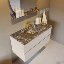 MONDIAZ VICA-DLUX 100cm Badmeubel Onderkast Linen 2 Lades. Inbouw Wastafel CLOUD Midden 1 Kraangat, Kleur Lava, En Spiegel Model SPOT -Geberiter Meubels Geschaft vica dluxe inbouw cloud lava linen side2 0011 13132514388710