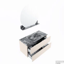 MONDIAZ VICA-DLUX 100cm Badmeubel Onderkast Linen 2 Lades. Inbouw Wastafel CLOUD Midden 1 Kraangat, Kleur Lava, En Spiegel Model SPOT -Geberiter Meubels Geschaft vica dluxe inbouw cloud lava linen sp google 3 0011