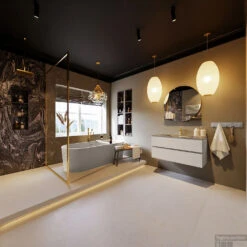 MONDIAZ VICA-DLUX 100cm Badmeubel Onderkast Linen 2 Lades. Inbouw Wastafel CLOUD Midden 1 Kraangat, Kleur Lava, En Spiegel Model SPOT -Geberiter Meubels Geschaft vica dluxe inbouw cloud lava linen totaal 0011 13132514388711