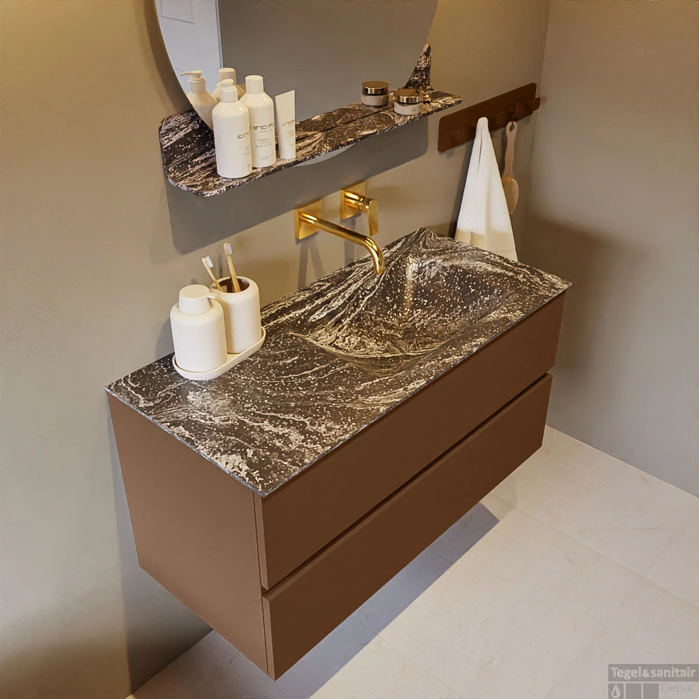 MONDIAZ VICA-DLUX 100cm Badmeubel Onderkast Rust 2 Lades. Inbouw Wastafel CLOUD Rechts Zonder Kraangat, Kleur Lava, En Spiegel Model SPOT 7 MONDIAZ VICA-DLUX 100cm Badmeubel Onderkast Rust 2 Lades. Inbouw Wastafel CLOUD Rechts Zonder Kraangat, Kleur Lava, En Spiegel Model SPOT - Afbeelding 5