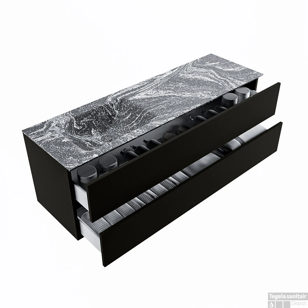 MONDIAZ VICA-DLUX 150cm Badmeubel Onderkast Urban 2 Lades. Inbouw Wastafel CLOUD Links Zonder Kraangat, Kleur Lava. 4 MONDIAZ VICA-DLUX 150cm Badmeubel Onderkast Urban 2 Lades. Inbouw Wastafel CLOUD Links Zonder Kraangat, Kleur Lava. - Afbeelding 2