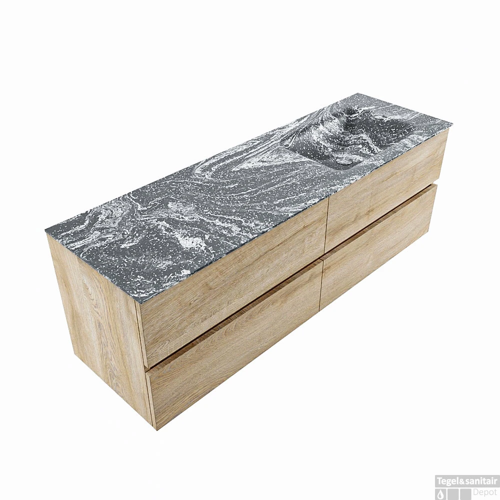 MONDIAZ VICA-DLUX 150cm Badmeubel Onderkast Washed Oak 4 Lades. Inbouw Wastafel CLOUD Rechts 1 Kraangat, Kleur Lava. 6 MONDIAZ VICA-DLUX 150cm Badmeubel Onderkast Washed Oak 4 Lades. Inbouw Wastafel CLOUD Rechts 1 Kraangat, Kleur Lava. - Afbeelding 4