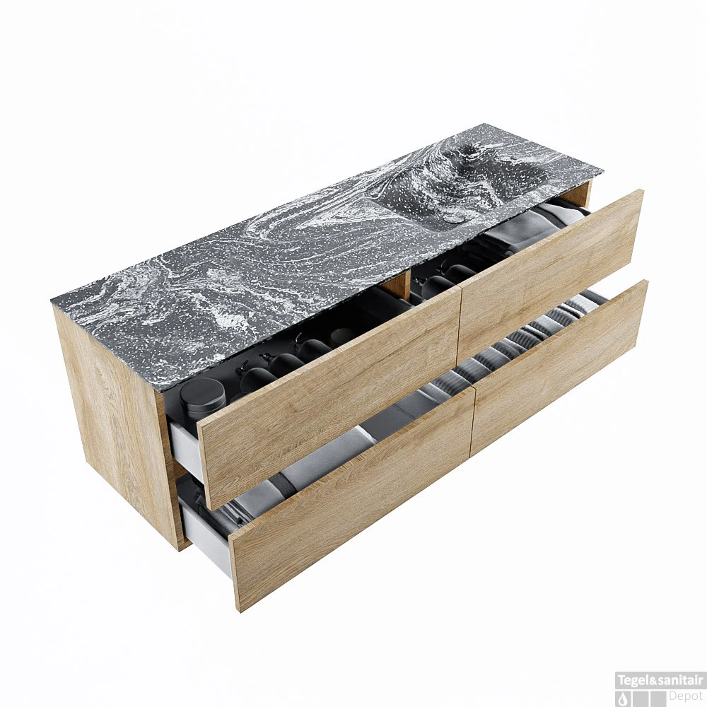 MONDIAZ VICA-DLUX 150cm Badmeubel Onderkast Washed Oak 4 Lades. Inbouw Wastafel CLOUD Rechts 1 Kraangat, Kleur Lava. 4 MONDIAZ VICA-DLUX 150cm Badmeubel Onderkast Washed Oak 4 Lades. Inbouw Wastafel CLOUD Rechts 1 Kraangat, Kleur Lava. - Afbeelding 2